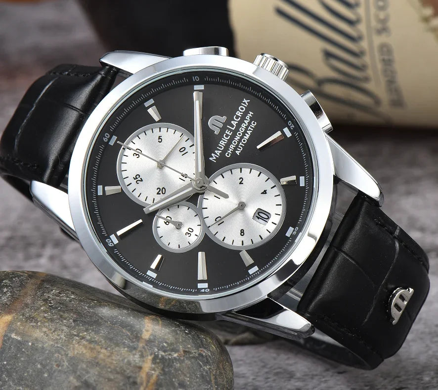 MAURICE LACROIX Watch Ben Tao Series Three-eye Chronograph Fashion Casual Luxury Leather Men’s Watch Relogios Masculinos - Customized Watch Store