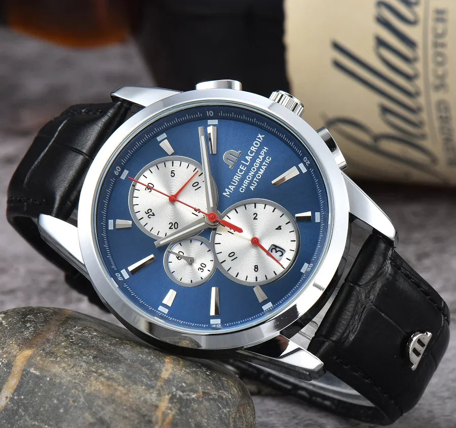 MAURICE LACROIX Watch Ben Tao Series Three-eye Chronograph Fashion Casual Luxury Leather Men’s Watch Relogios Masculinos - Customized Watch Store