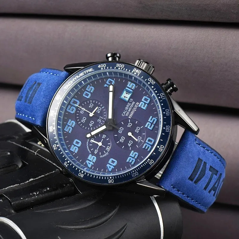 Top Cool Luxury Watches For Men Quartz Leather Strap Multi-function Chronograph Daily Waterproof Business Style AAA Male Clocks - Customized Watch Store