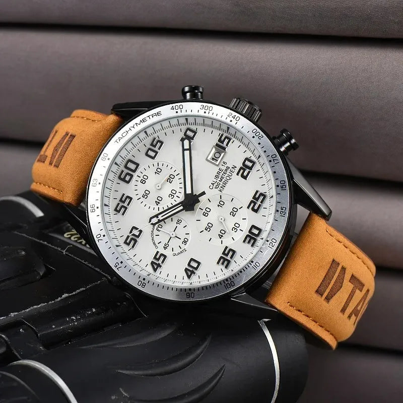 Top Cool Luxury Watches For Men Quartz Leather Strap Multi-function Chronograph Daily Waterproof Business Style AAA Male Clocks - Customized Watch Store