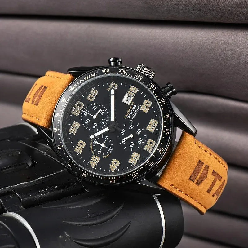 Top Cool Luxury Watches For Men Quartz Leather Strap Multi-function Chronograph Daily Waterproof Business Style AAA Male Clocks - Customized Watch Store